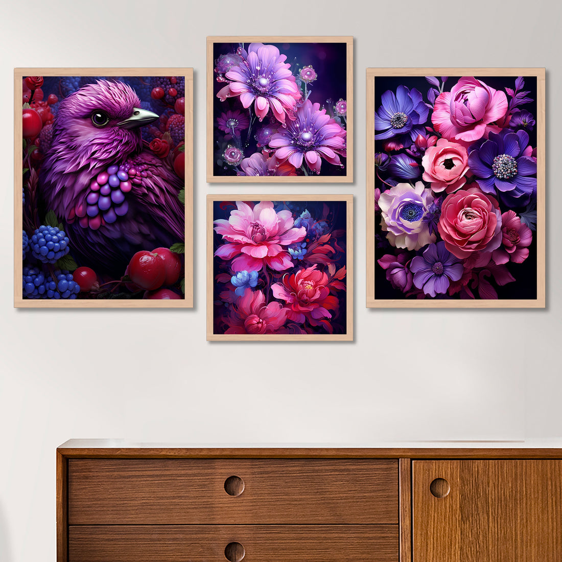 Purple Flower And Bird