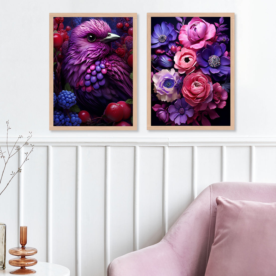 Purple Flower And Bird