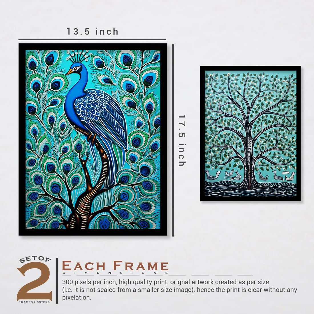 Peacock Madhubani Framed