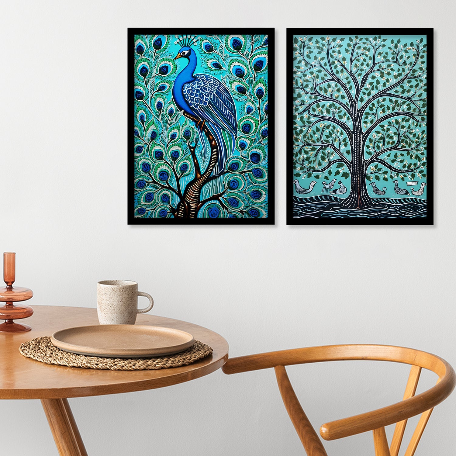 Peacock Madhubani Framed