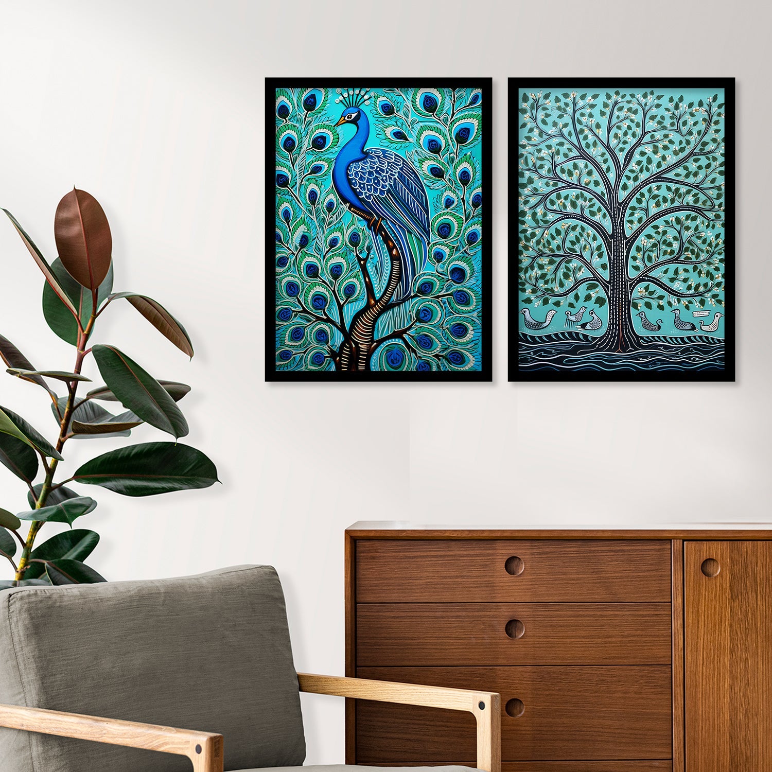 Peacock Madhubani Framed