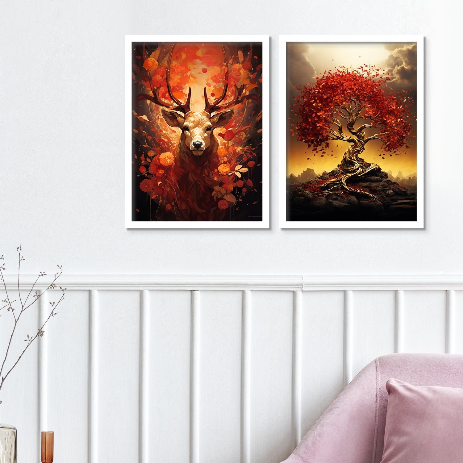 Red Swamp Deer With Tree Wall Art