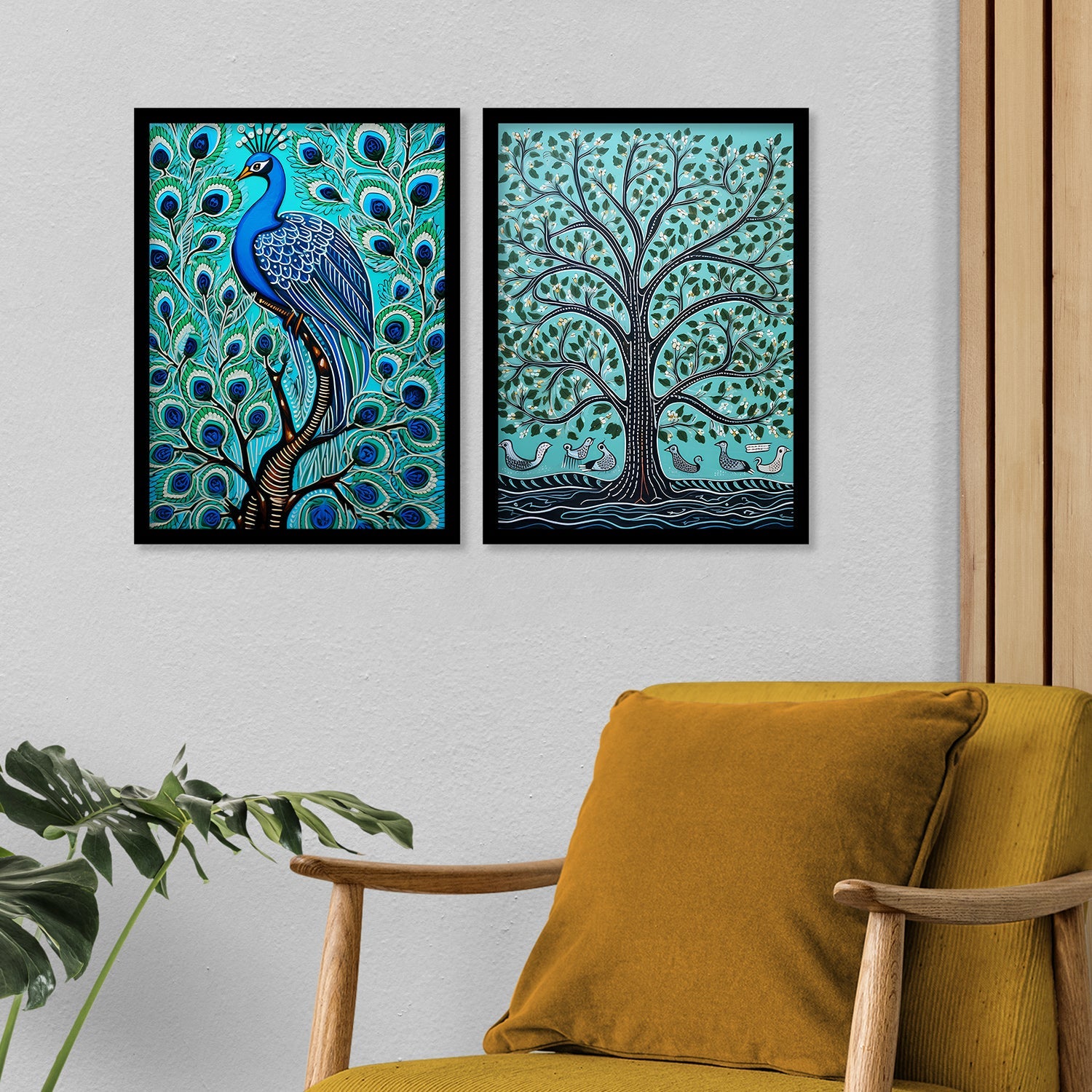 Peacock Madhubani Framed