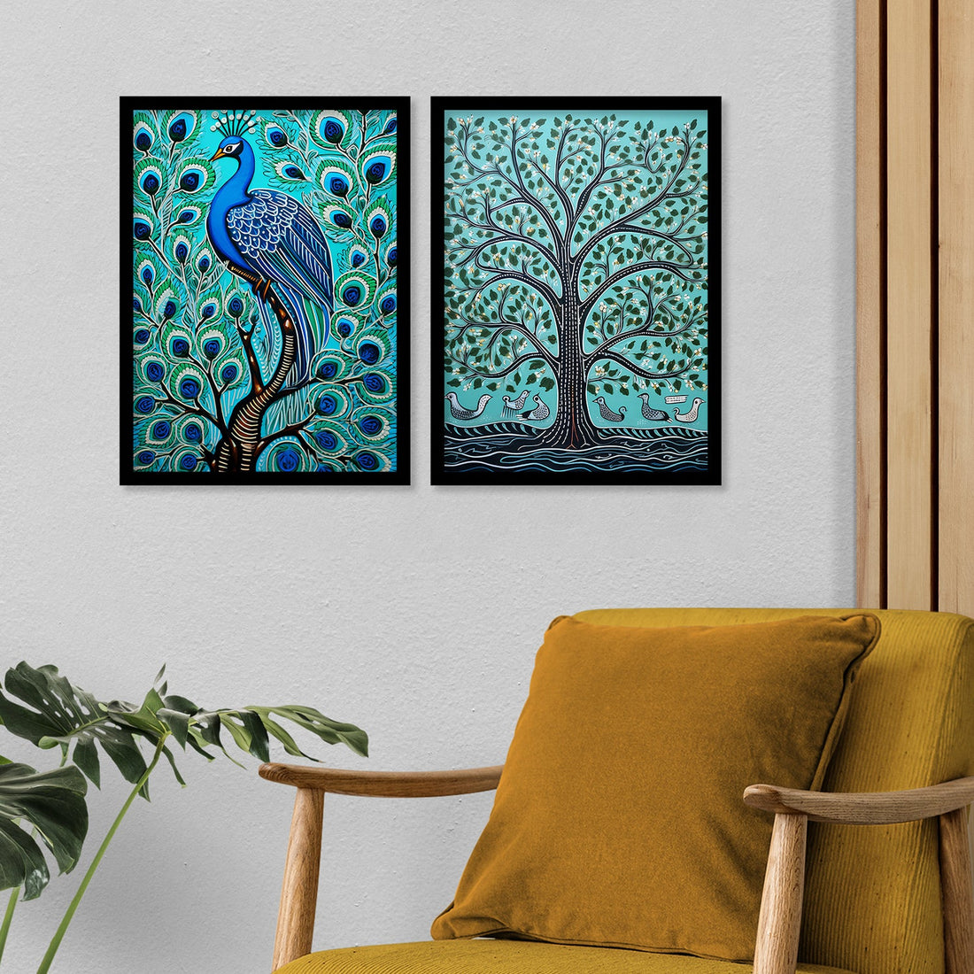Peacock Madhubani Framed