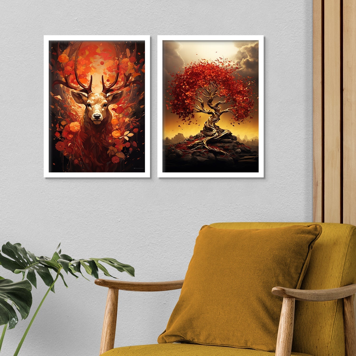 Red Swamp Deer With Tree Wall Art