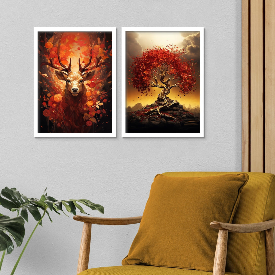Red Swamp Deer With Tree Wall Art