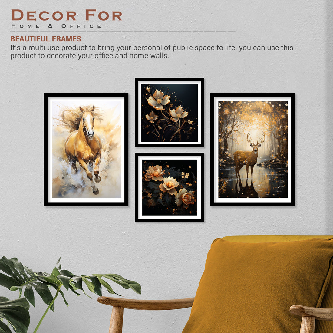 Golden Horse And Swamp Deer Art