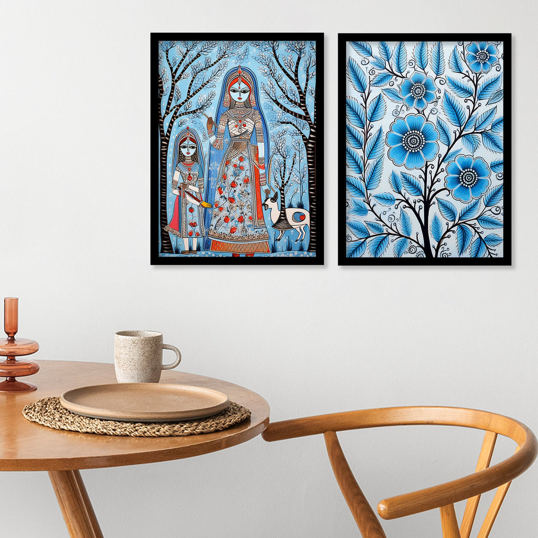 Flower Printed Madhubani Framed Wall Painting