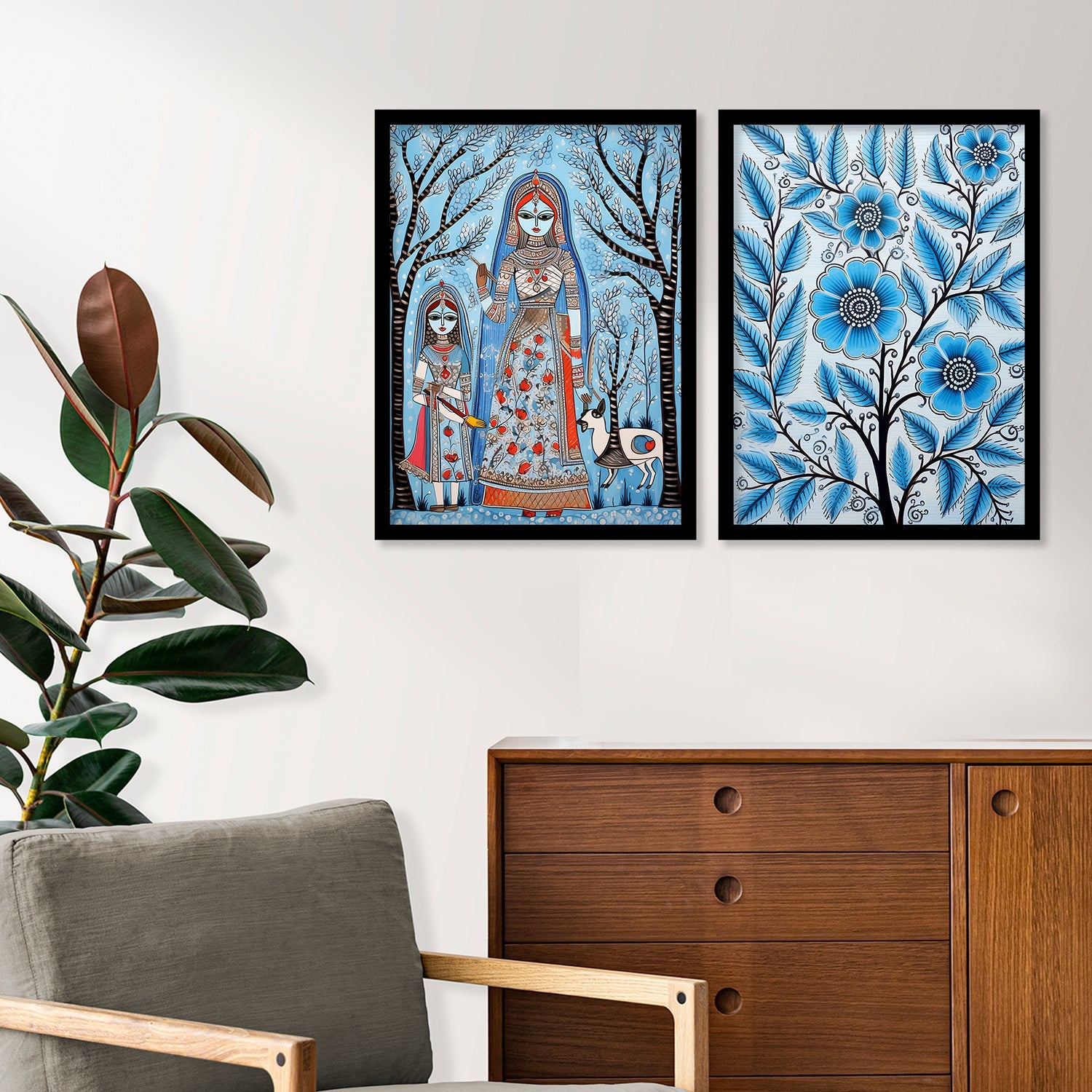 Flower Printed Madhubani Framed Wall Painting