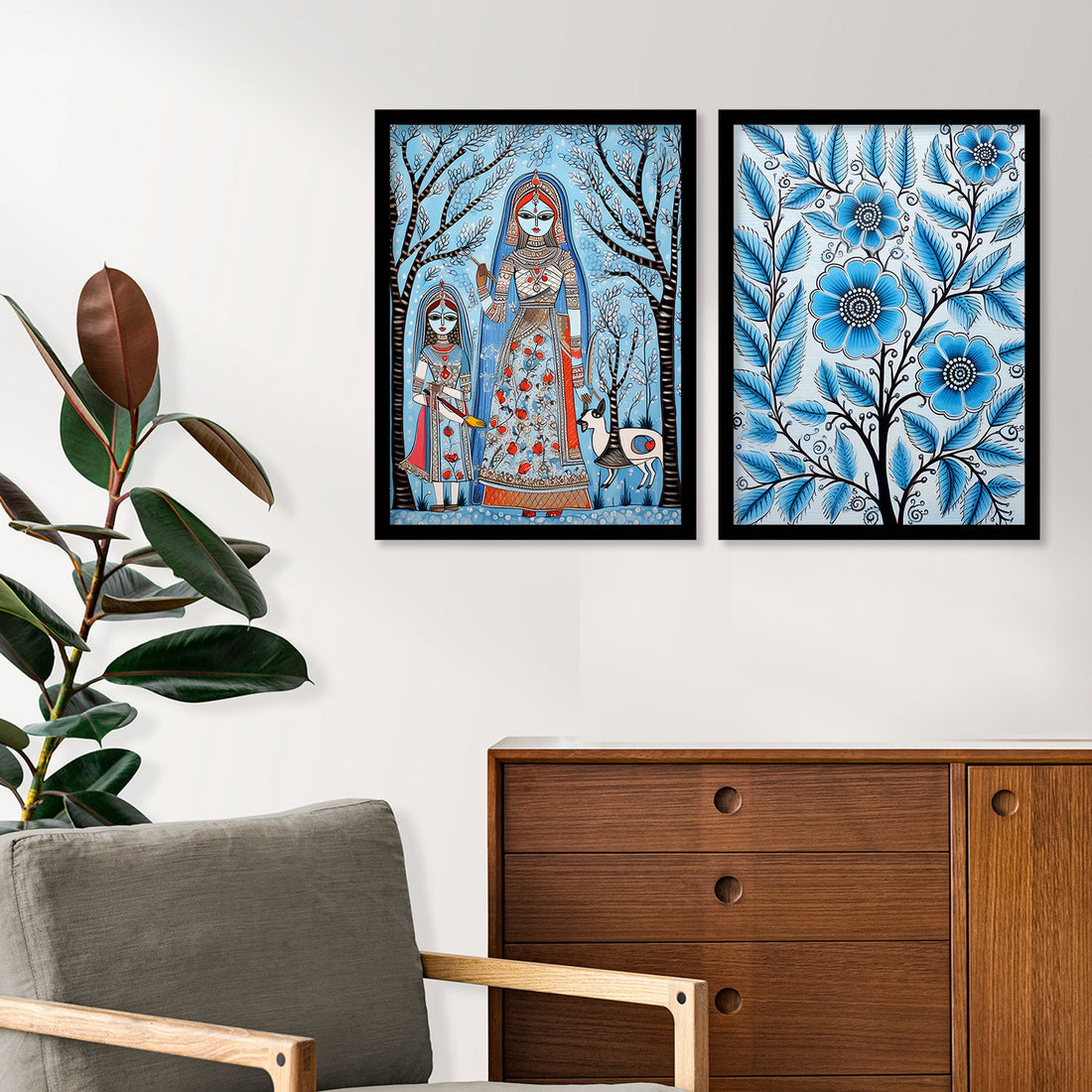 Flower Printed Madhubani Framed Wall Painting