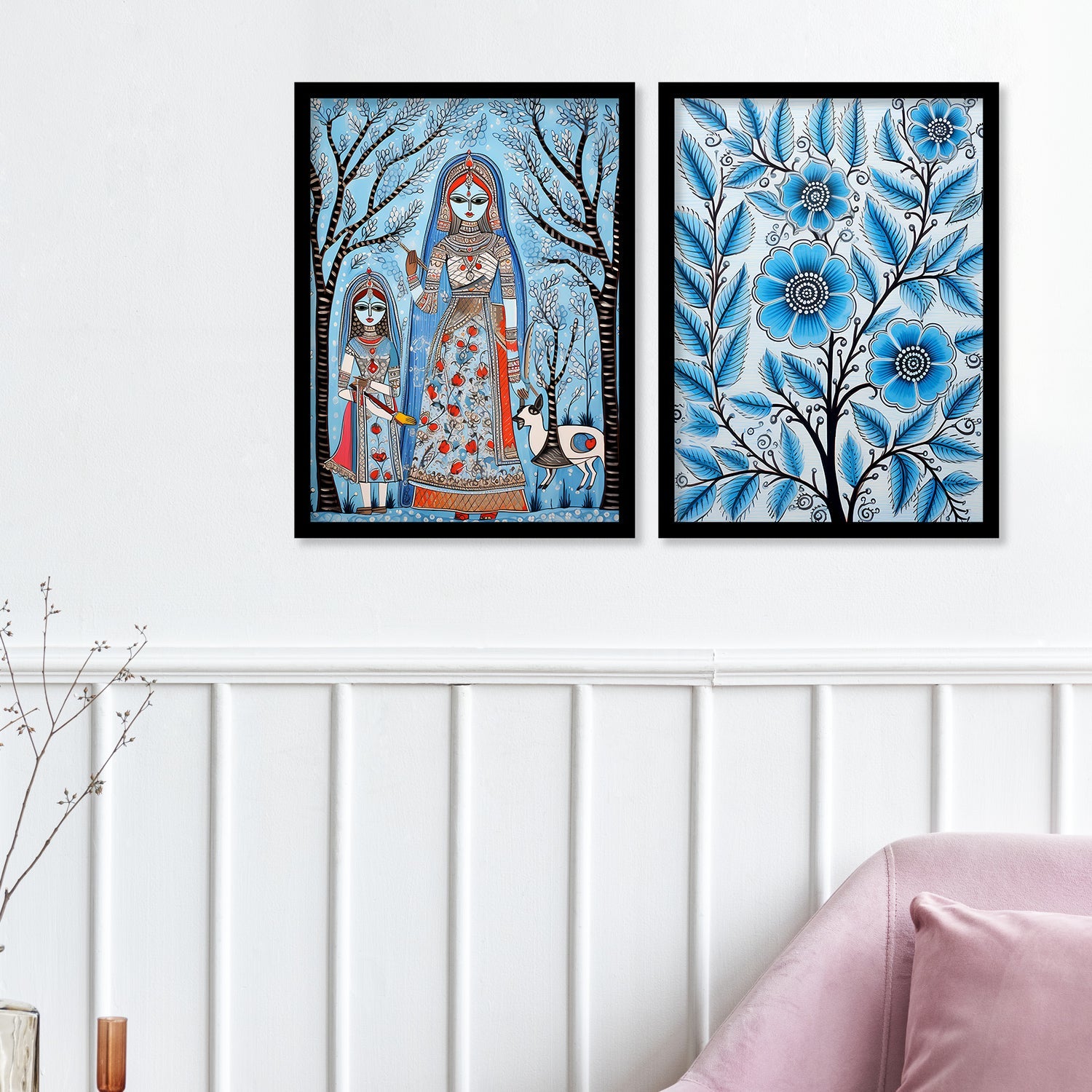 Flower Printed Madhubani Framed Wall Painting