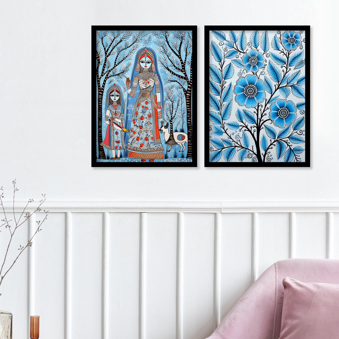 Flower Printed Madhubani Framed Wall Painting
