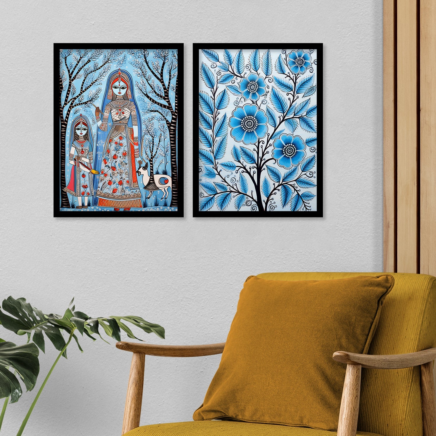 Flower Printed Madhubani Framed Wall Painting