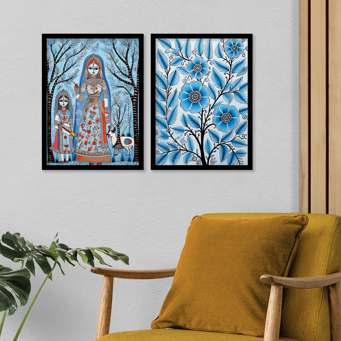 Flower Printed Madhubani Framed Wall Painting