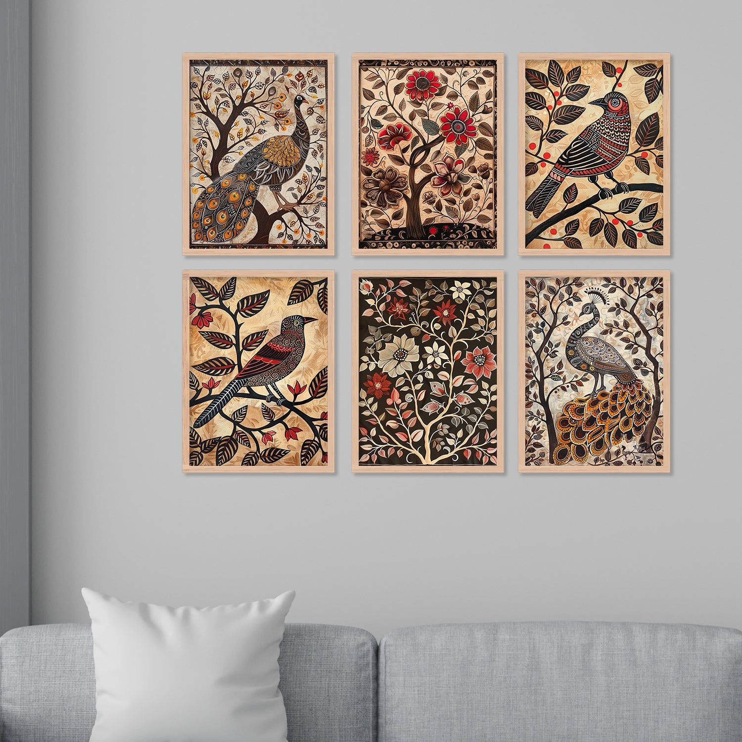 Brown Flower , Peacock And Bird Art