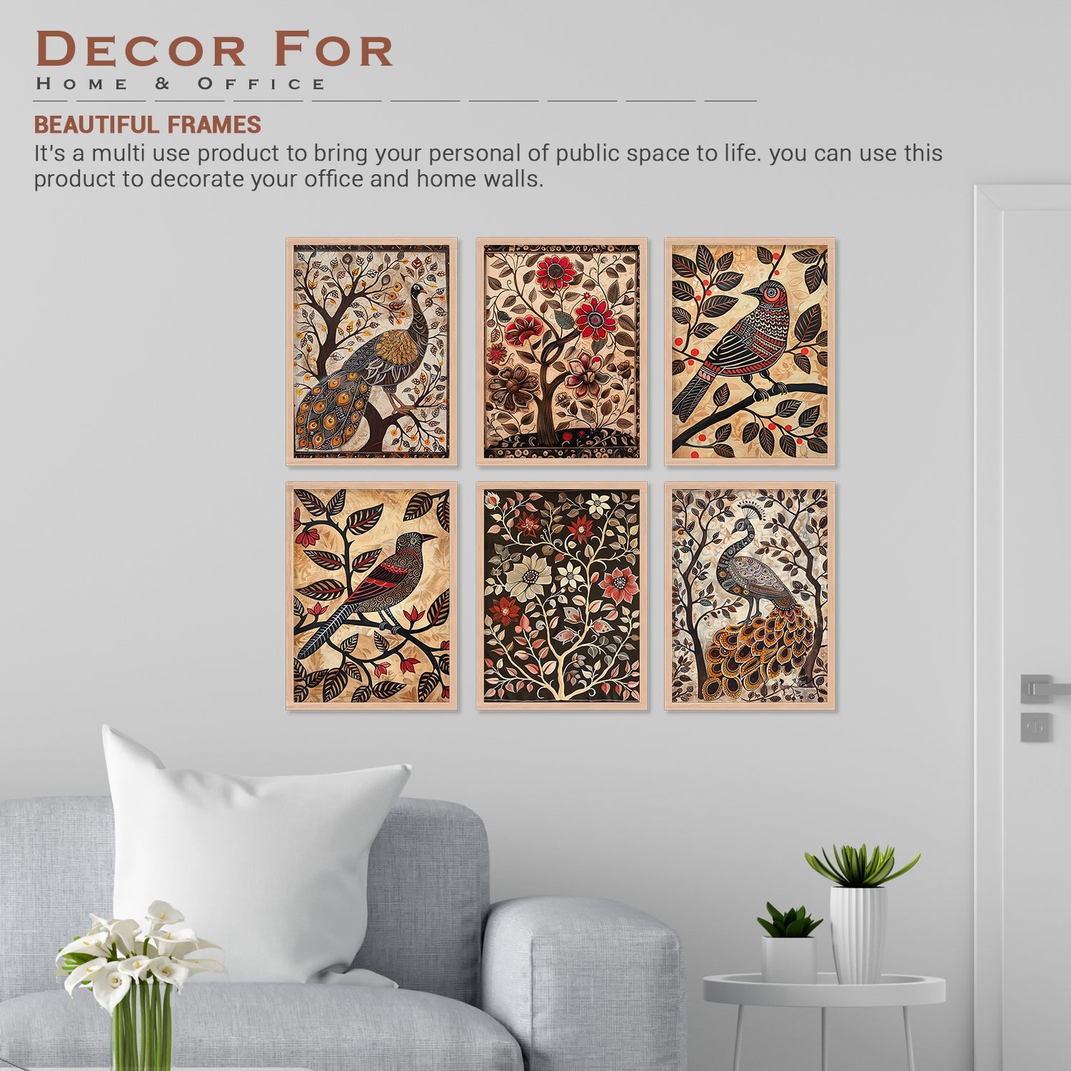 Brown Flower , Peacock And Bird Art