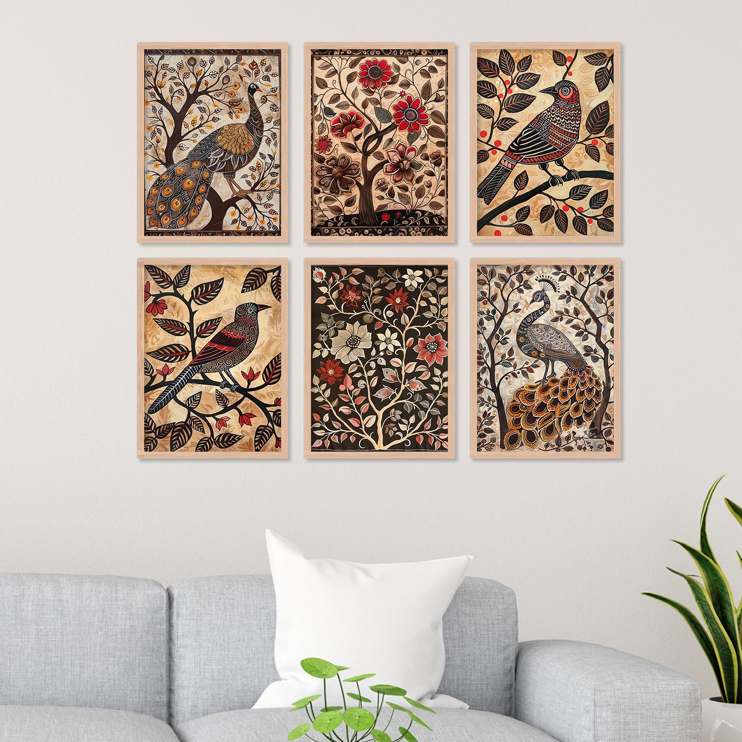 Brown Flower , Peacock And Bird Art