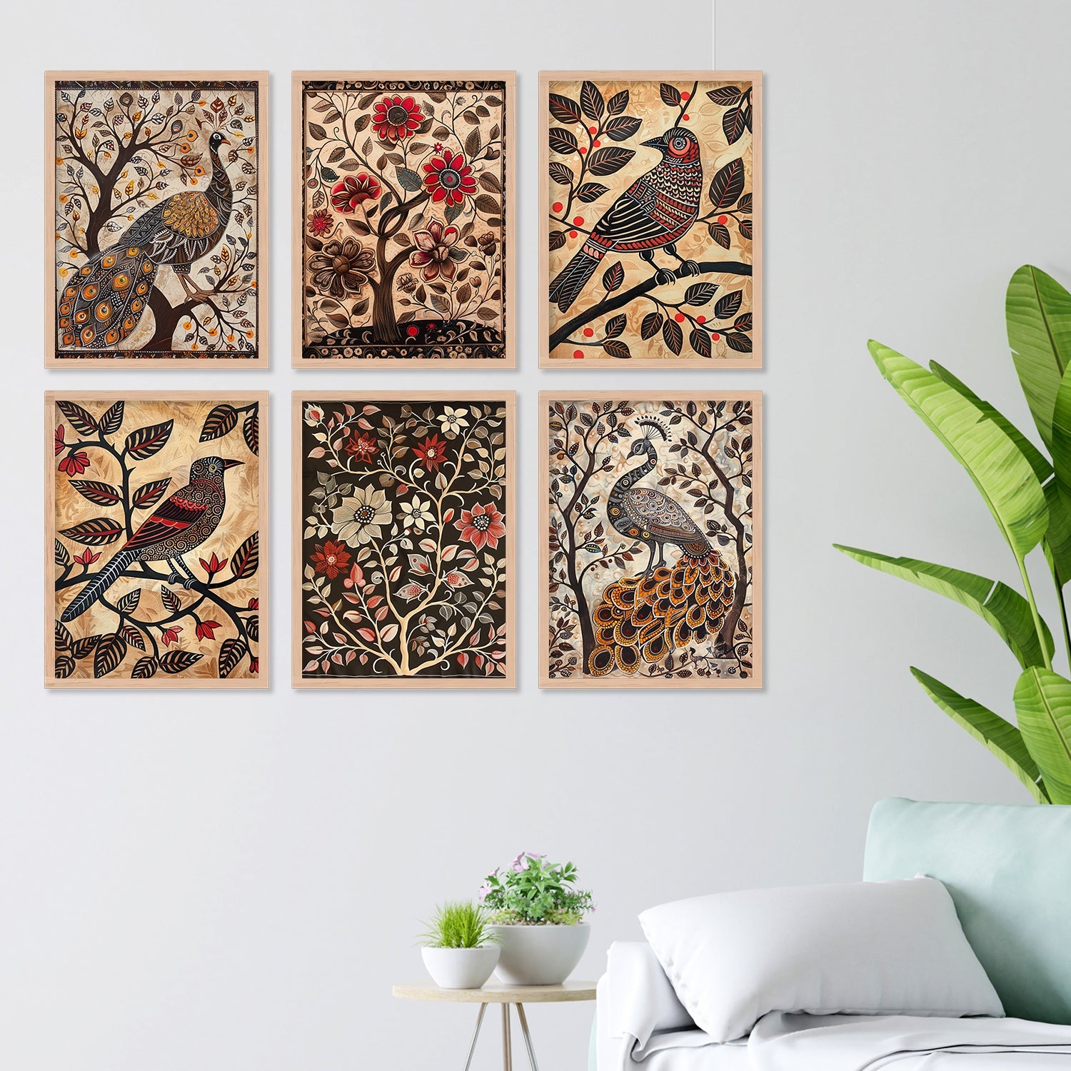 Brown Flower , Peacock And Bird Art