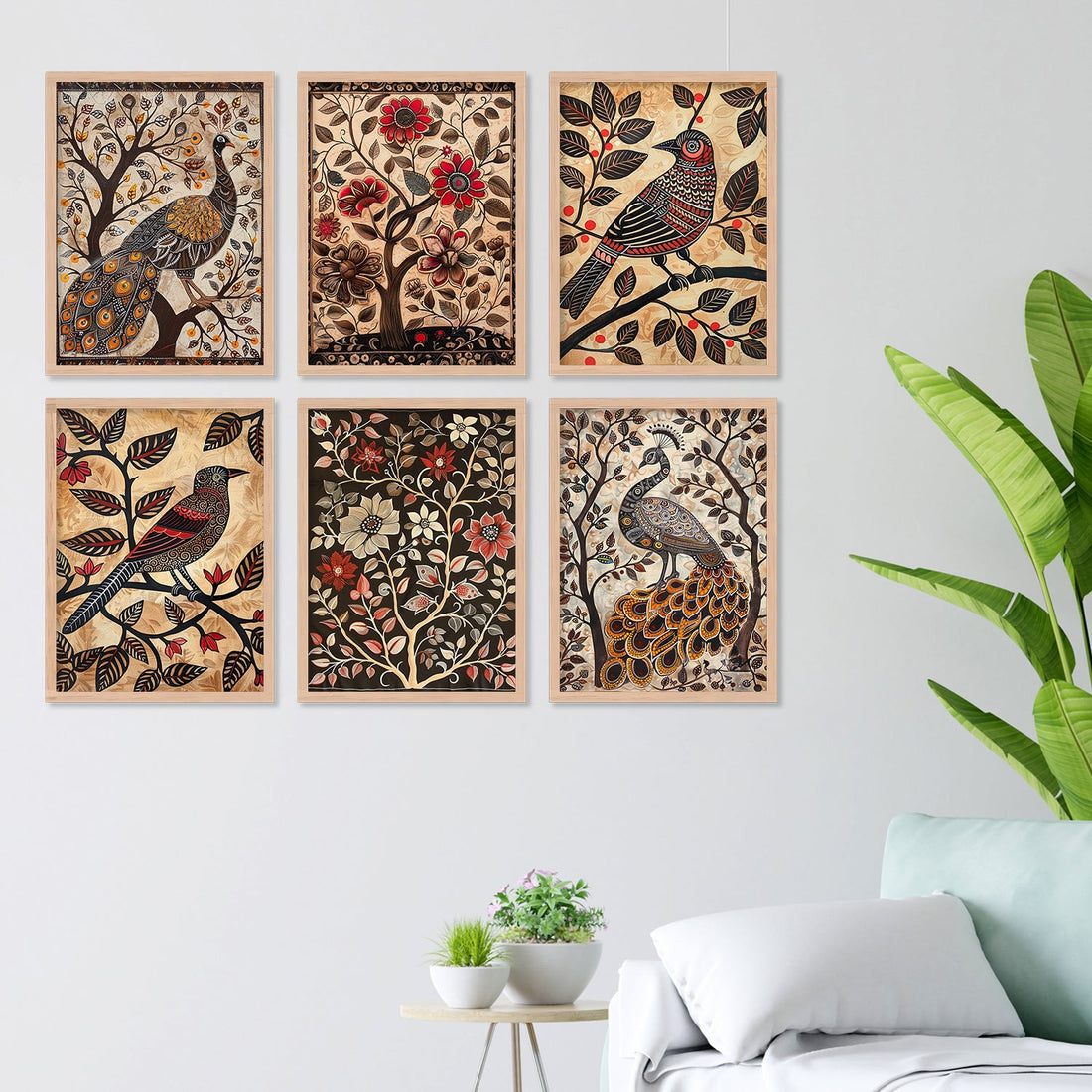 Brown Flower , Peacock And Bird Art