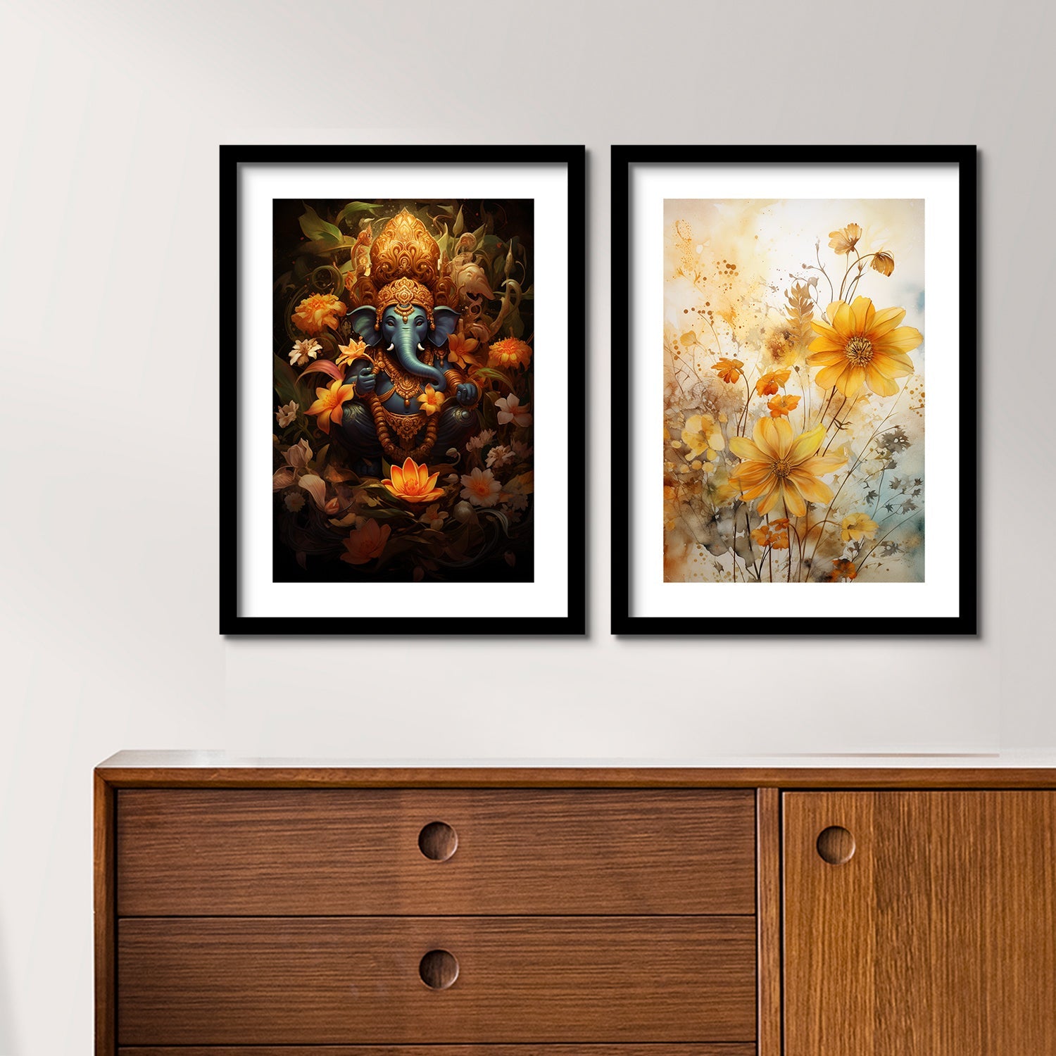 Sunflower And Ganesh Ji Art