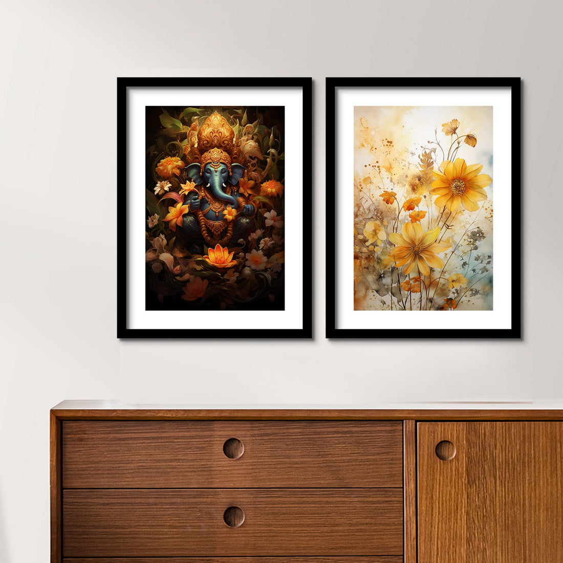 Sunflower And Ganesh Ji Art