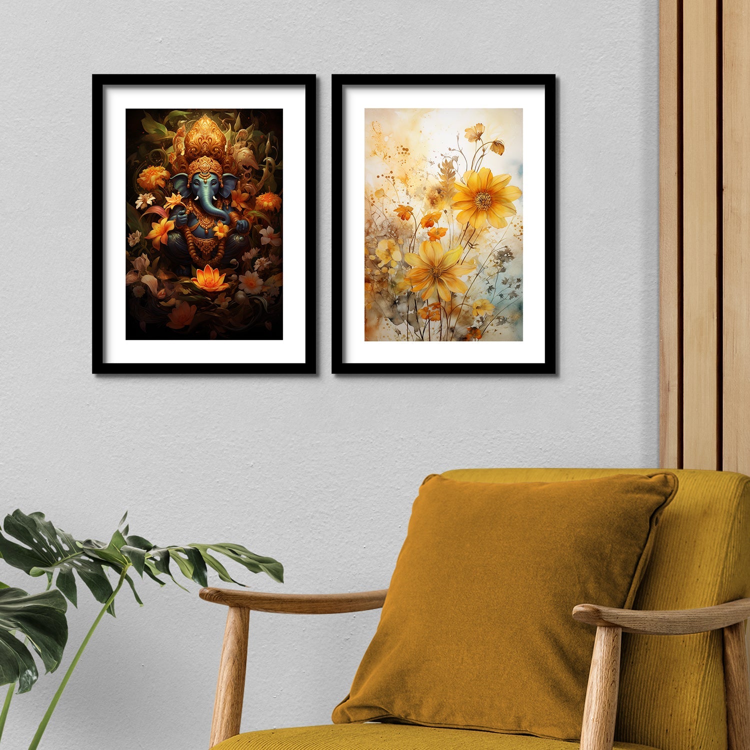 Sunflower And Ganesh Ji Art