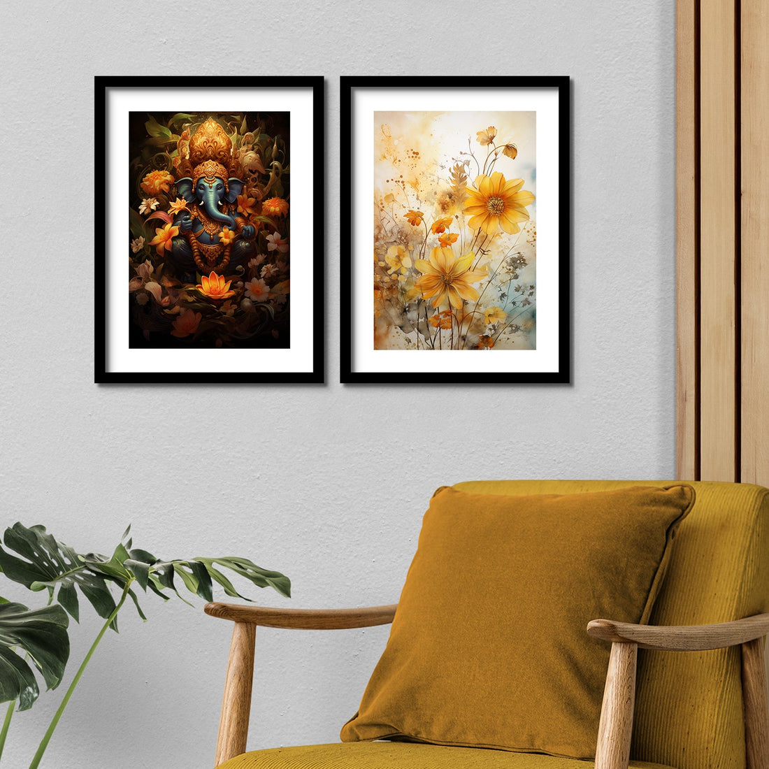 Sunflower And Ganesh Ji Art