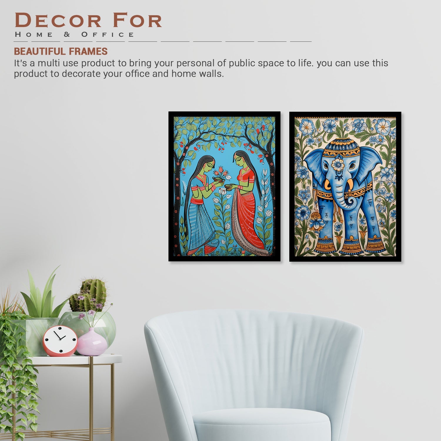 Floral Elephant Madhubani Framed Wall Painting