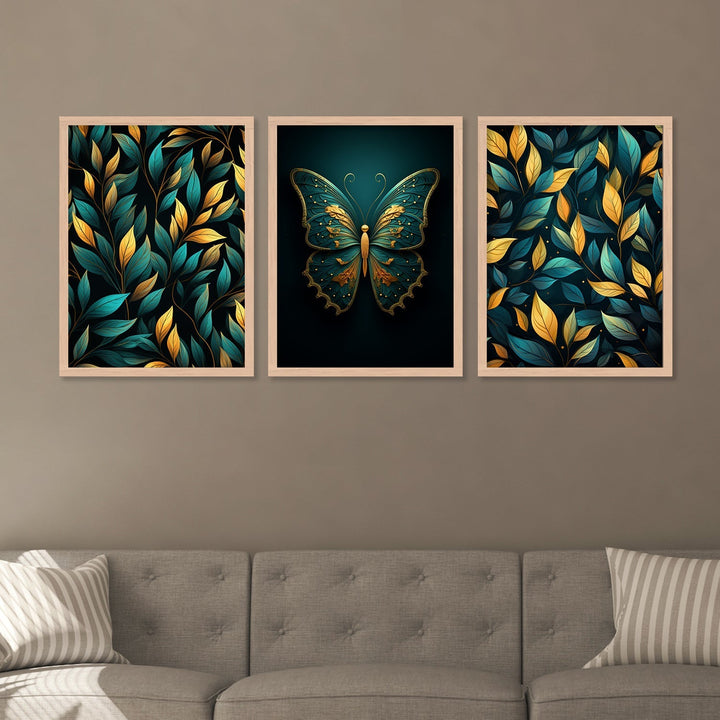 Golden And Green Butterfly And Leaf