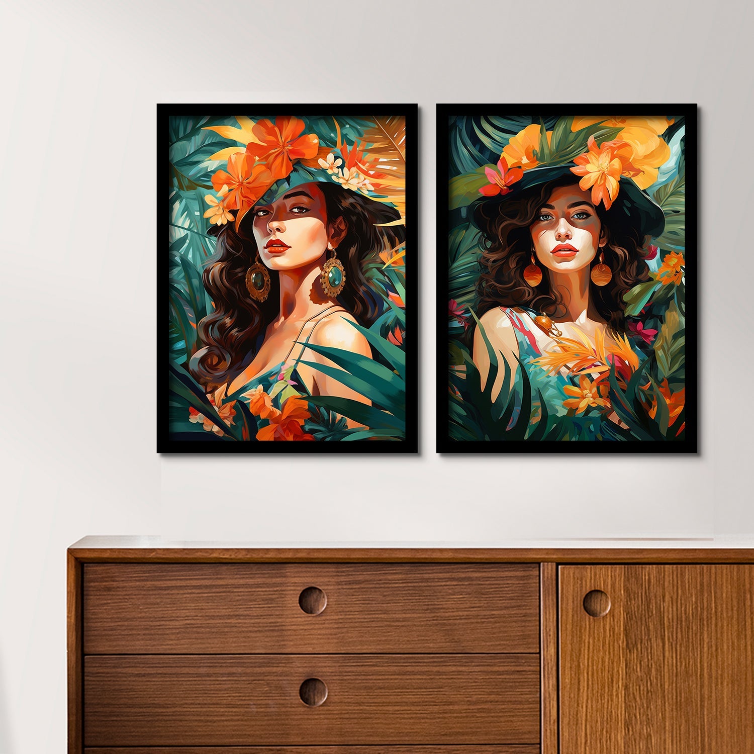 Girls Behind Flowers Art