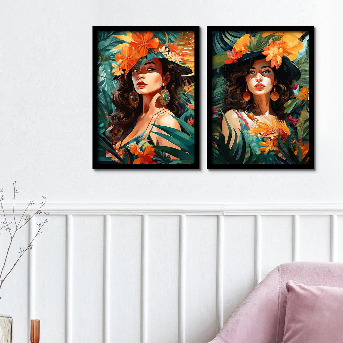 Girls Behind Flowers Art