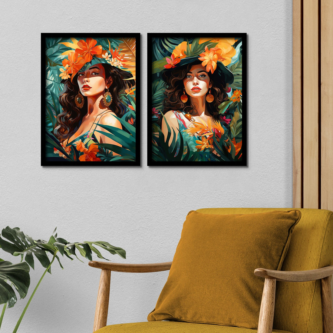 Girls Behind Flowers Art