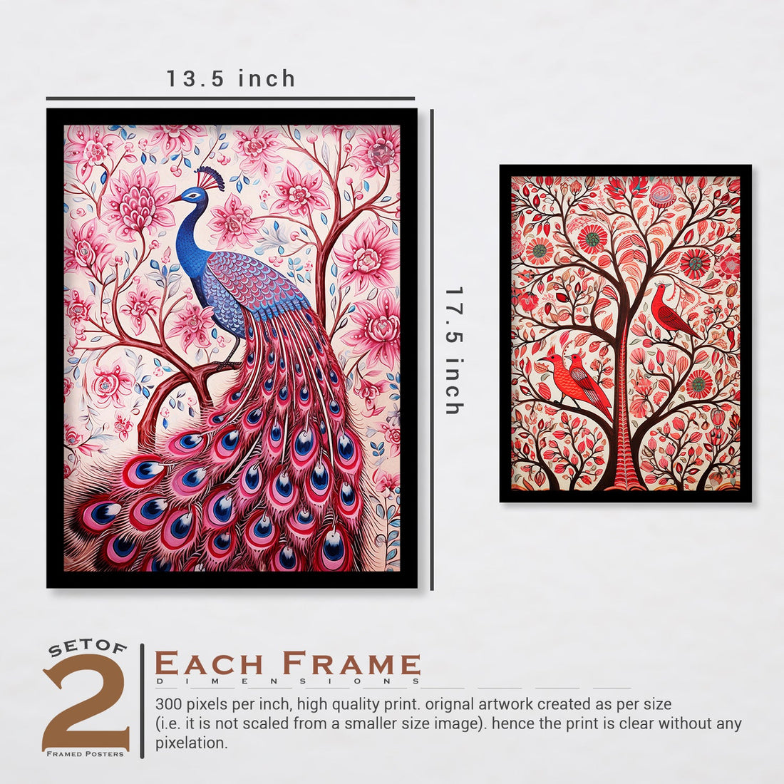 Peacock Madhubani Framed
