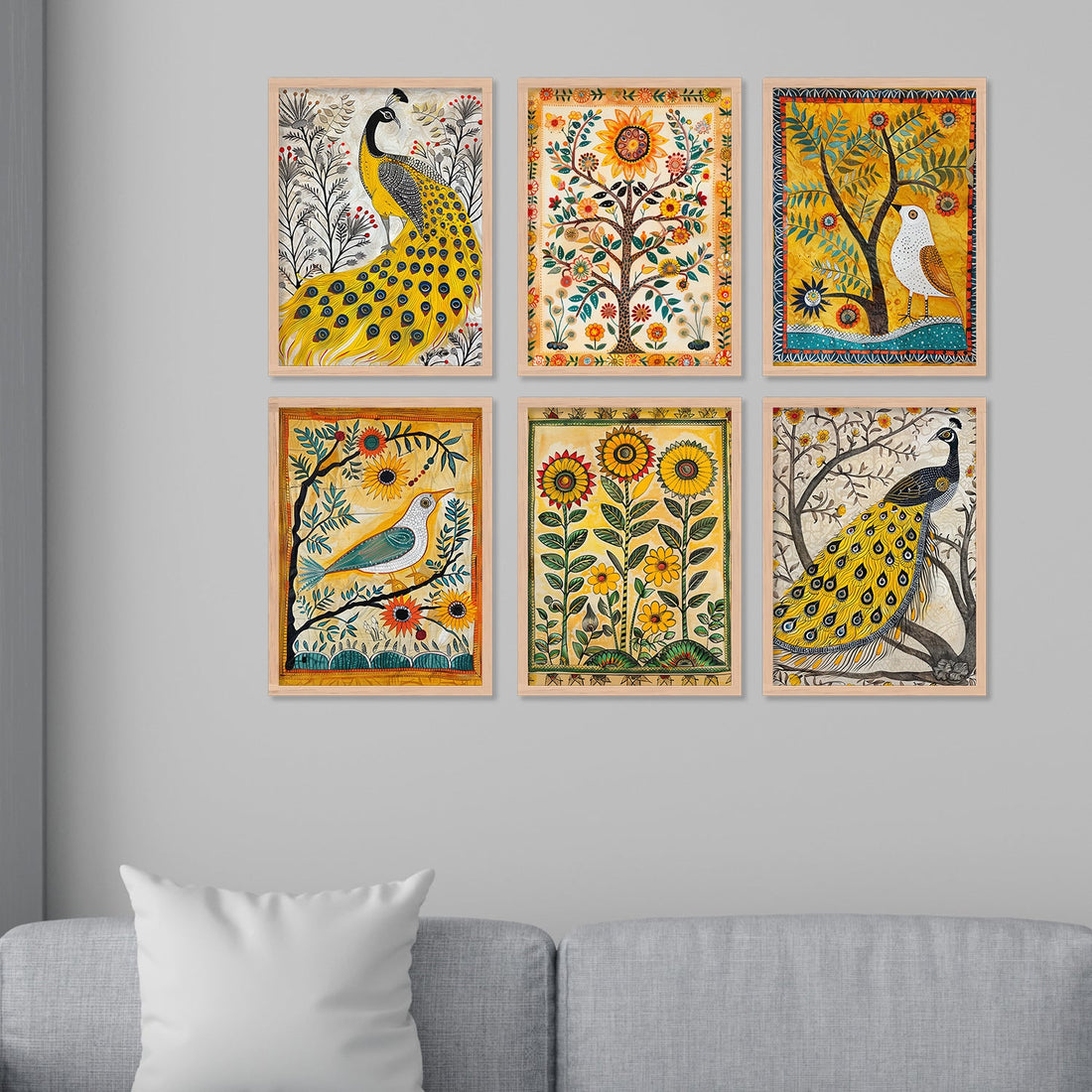 Yellow Colour Peacock Wall Art