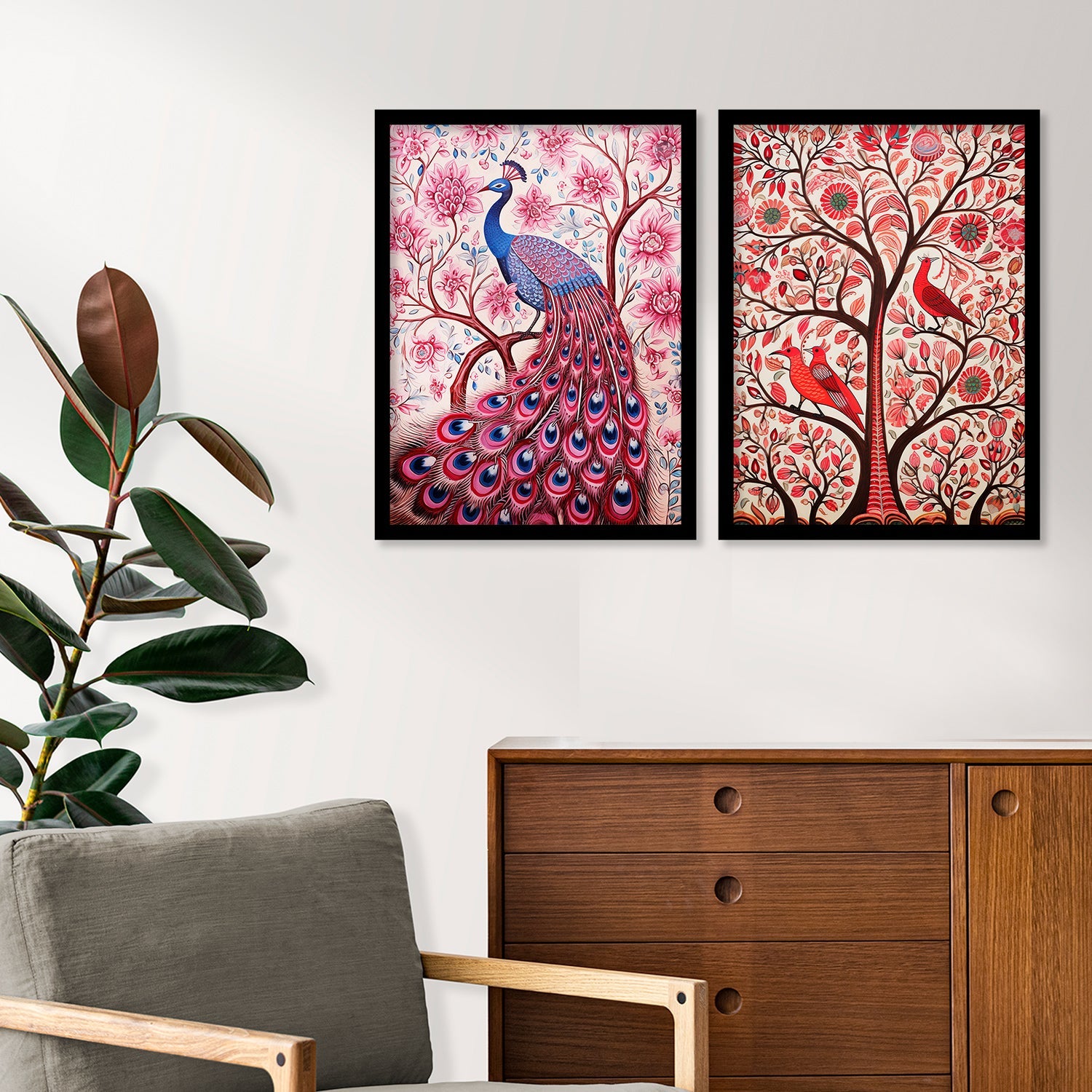 Peacock Madhubani Framed