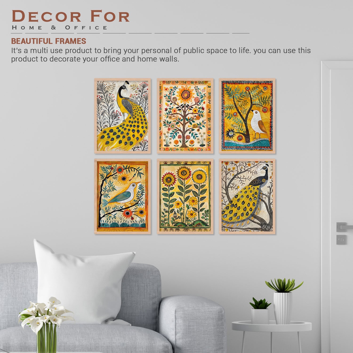 Yellow Colour Peacock Wall Art