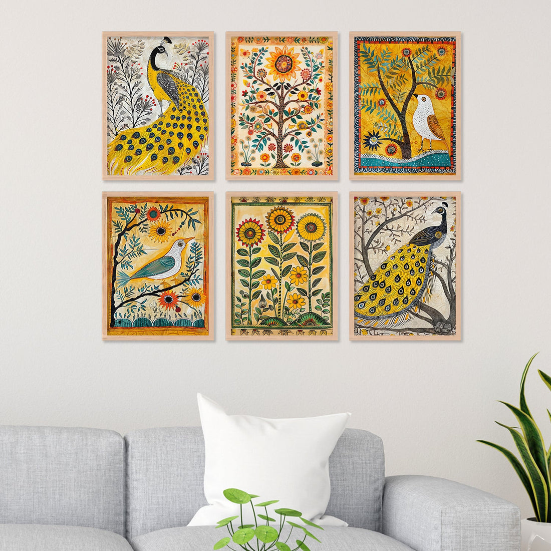Yellow Colour Peacock Wall Art
