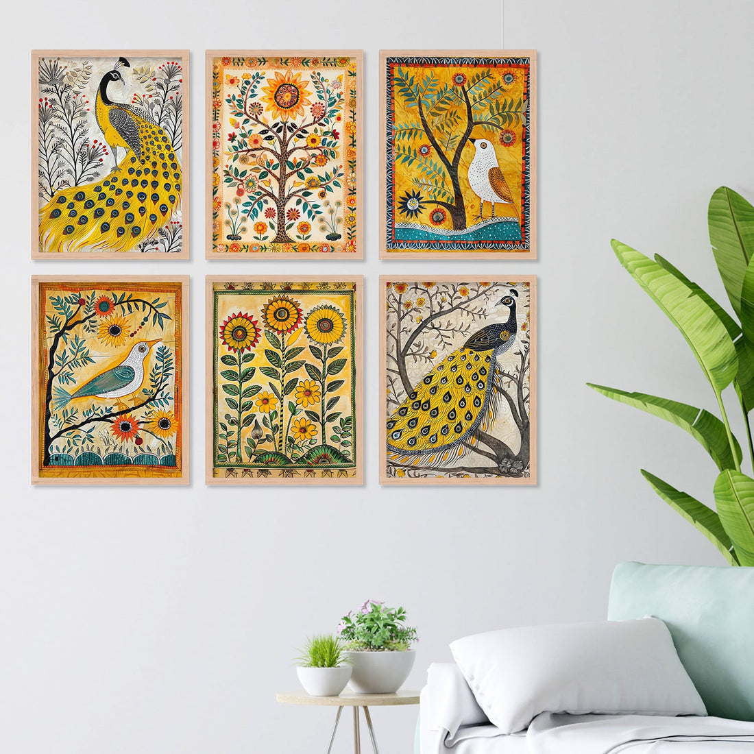 Yellow Colour Peacock Wall Art