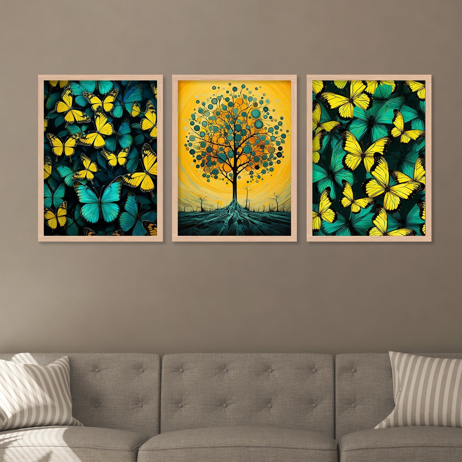 Green And Yellow Butterfly With Tree