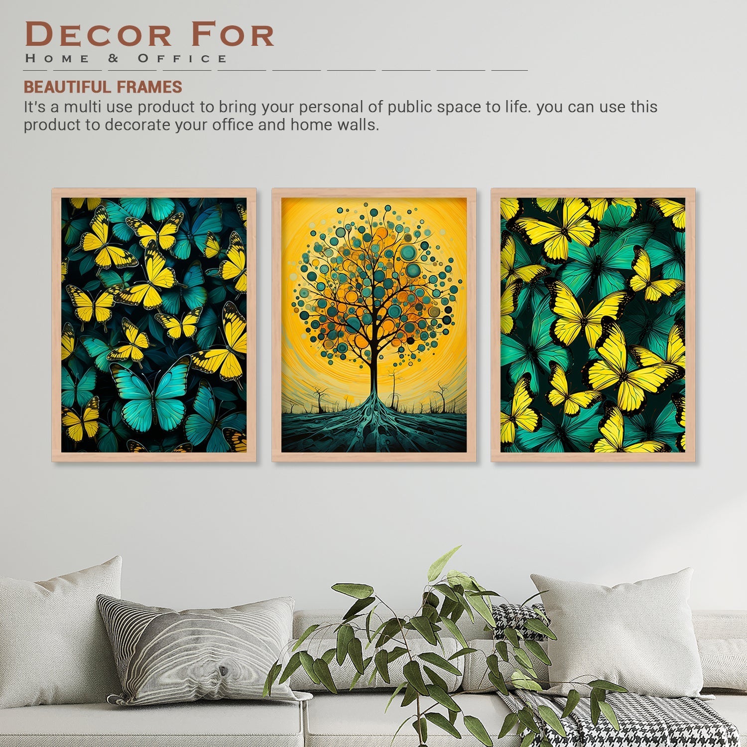 Green And Yellow Butterfly With Tree