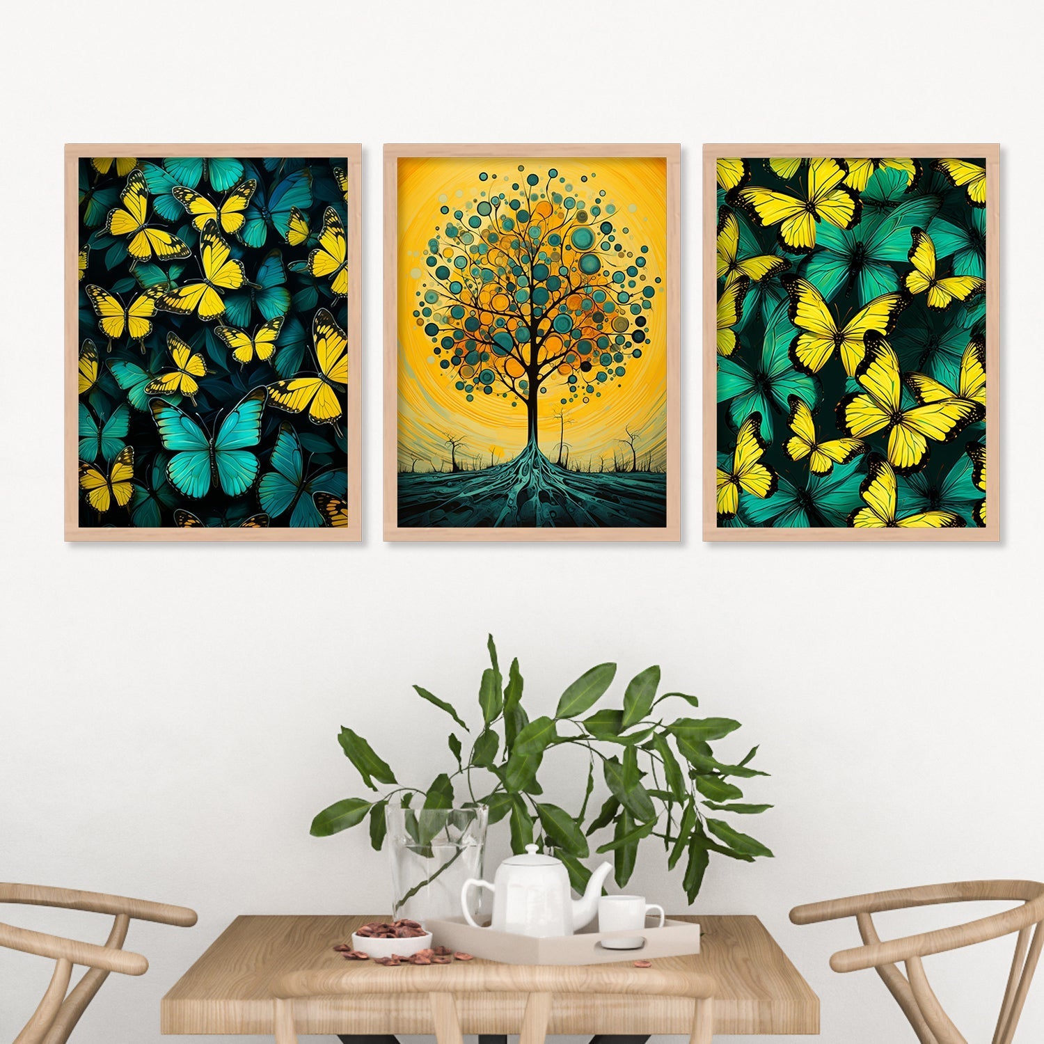 Green And Yellow Butterfly With Tree