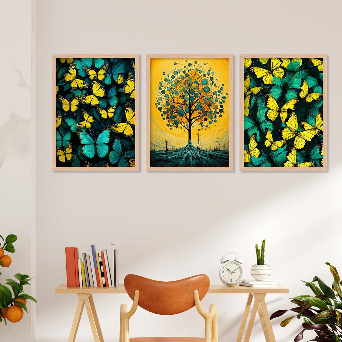 Green And Yellow Butterfly With Tree