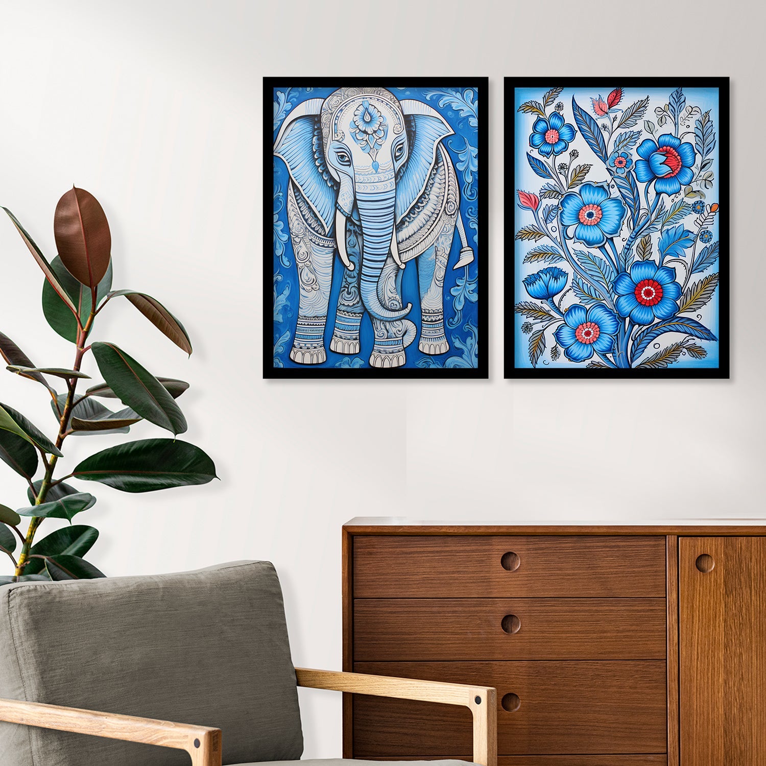 Flower And Elephant Wall Painting