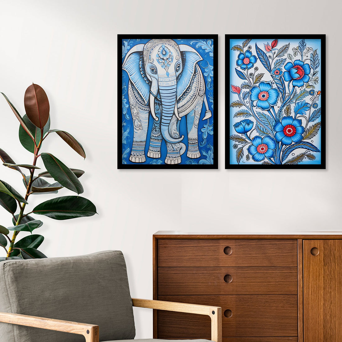 Flower And Elephant Wall Painting