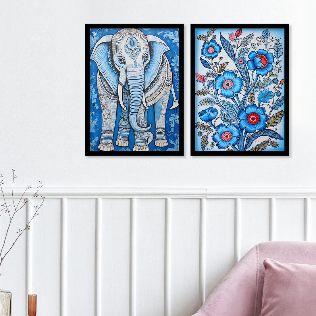 Flower And Elephant Wall Painting
