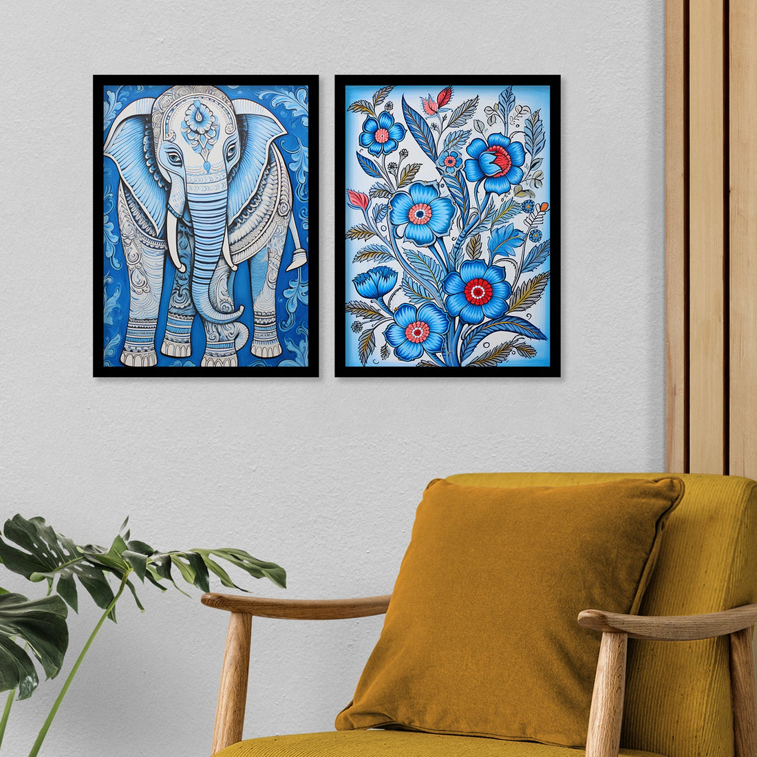 Flower And Elephant Wall Painting