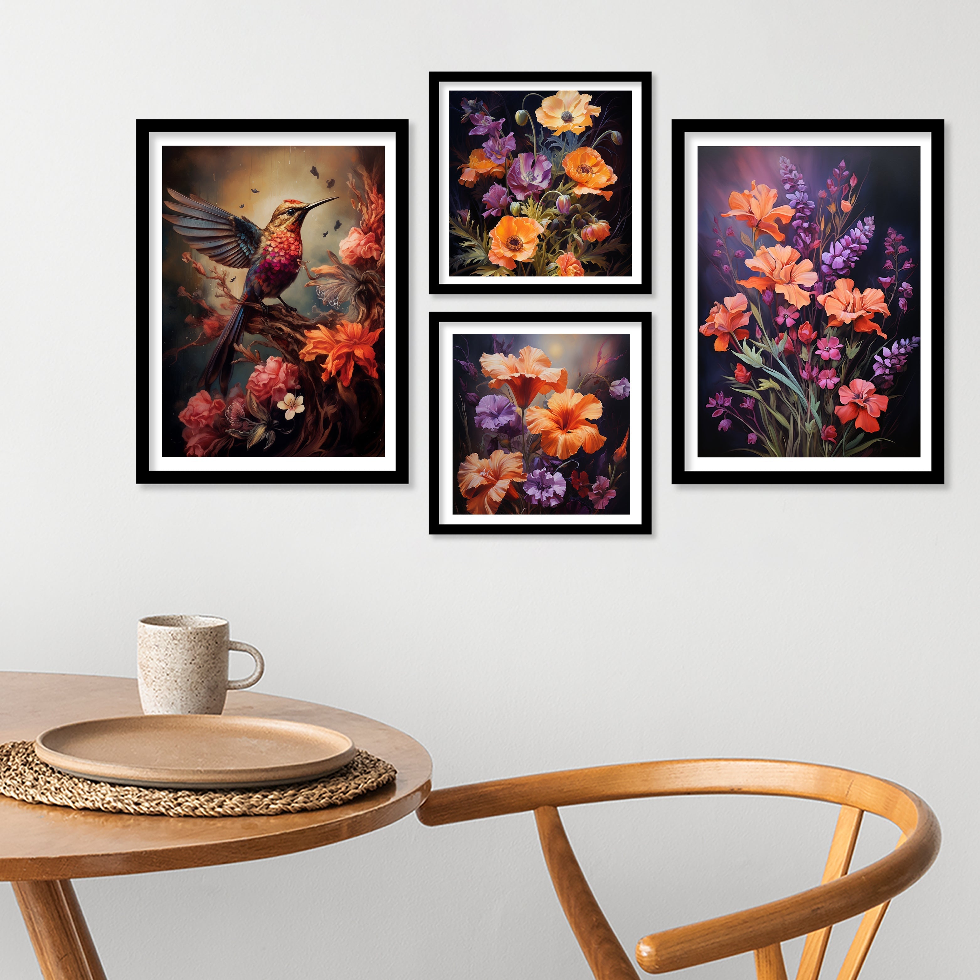 Beautiful Bird And Colourfull Flower Art