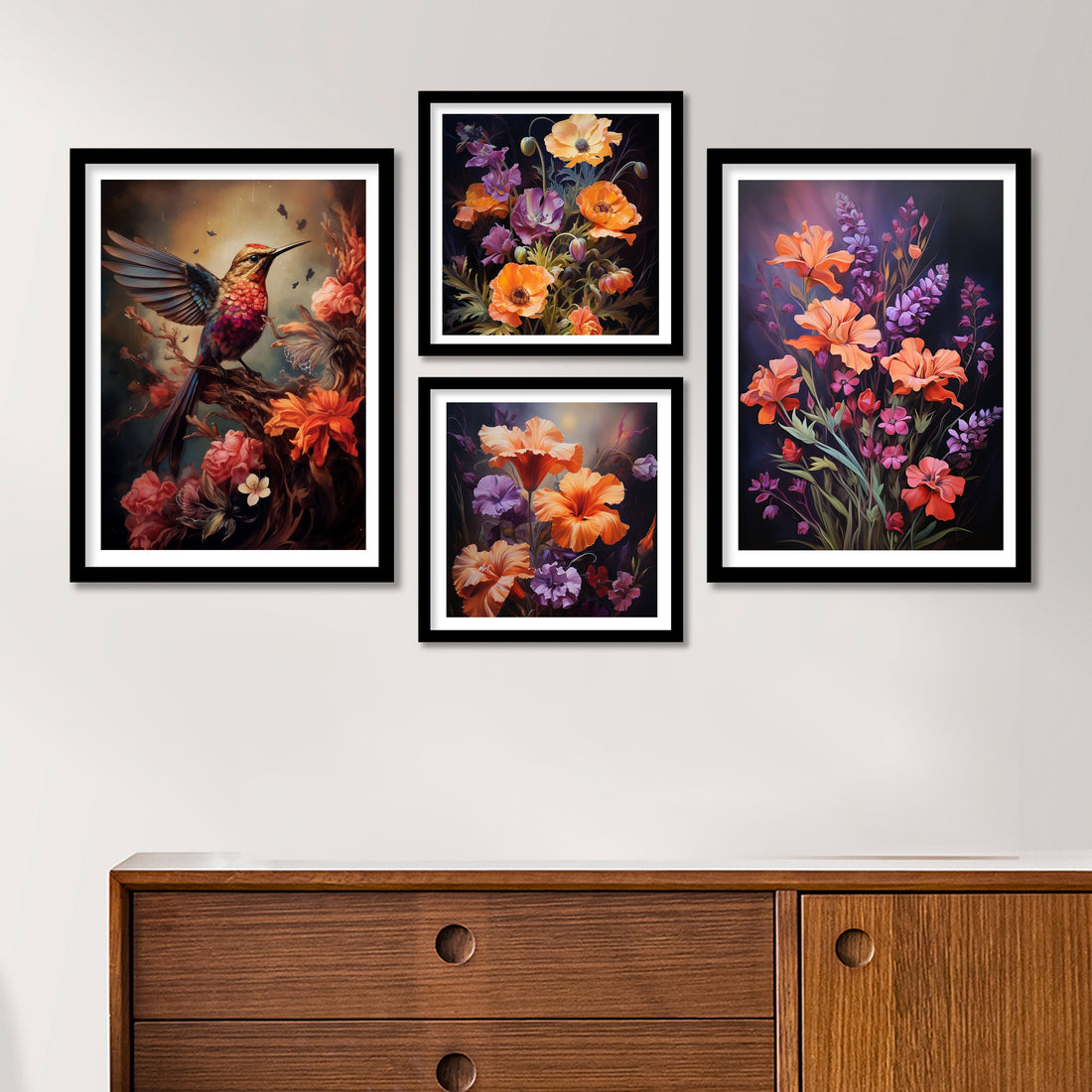 Beautiful Bird And Colourfull Flower Art
