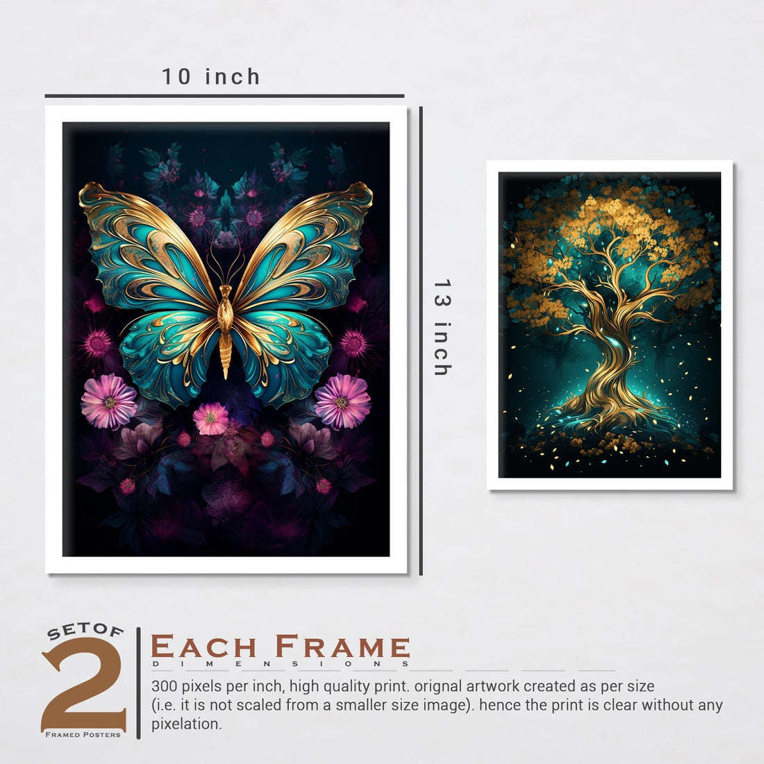 Golden Butterfly And Golden Tree Wall Art