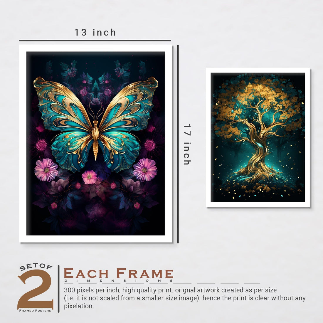 Golden Butterfly And Golden Tree Wall Art
